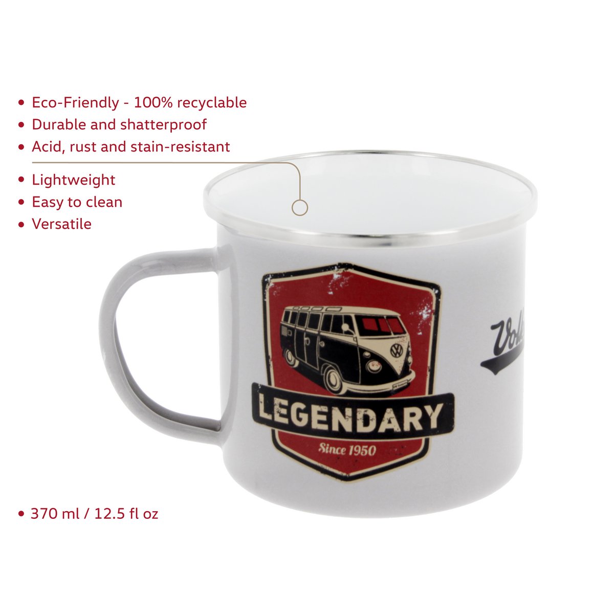 Volkswagen VW T1 Bus Enamel Mug 500ml in Gift Box - Legendary/Grey