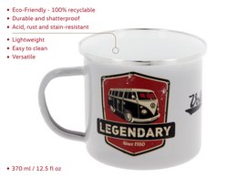 Volkswagen VW T1 Bus Emaille Mok 500ml in Geschenkverpakking - Legendarisch/Grijs