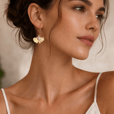 Ginkgo Whisper – Ginkgo Leaf Circles with Gold Pearl