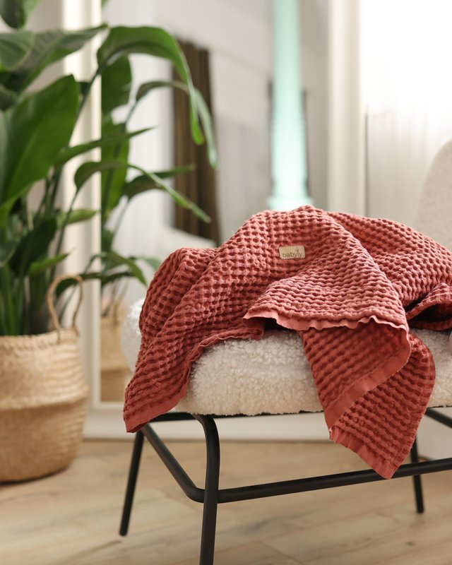 vaffel babytæppe linned/bomuld 100x120 cm brik