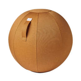 Round ball-shaped sitting chair, warm curcuma orange color, fabric material, modern minimalist design