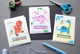 Biglietti d'auguri Dinosauro Congratulazioni Dino Girls // Set 3 pezzi