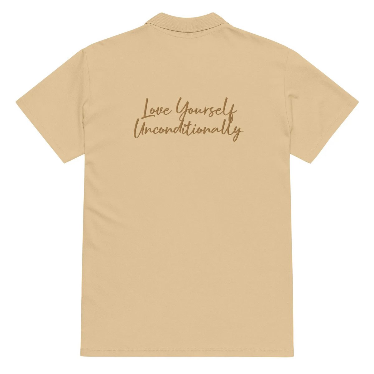 Self Love Premium piqué poloshirt met oudgouden borduursel