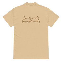 Self Love Premium piqué poloshirt met oudgouden borduursel