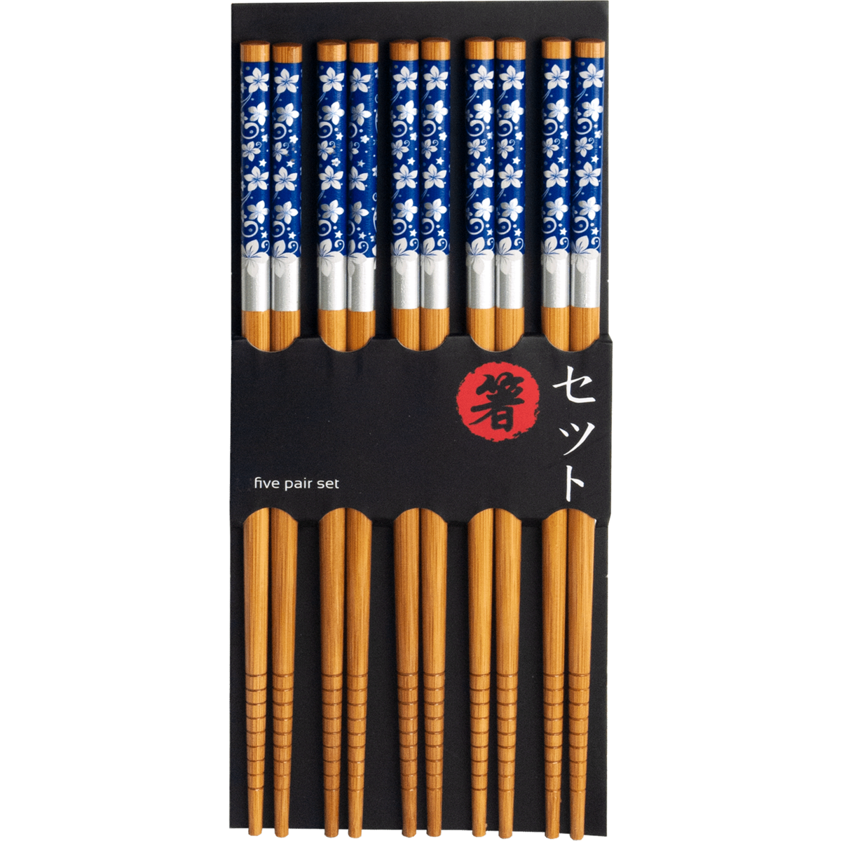 Edo Chopstick Set, 5 pair Blue Flowers