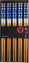 Edo Chopstick Set, 5 pair Blue Flowers