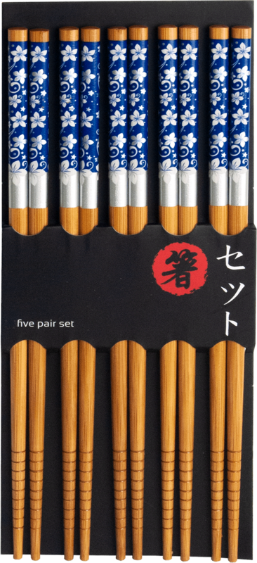 Edo Chopstick Set, 5 pair Blue Flowers