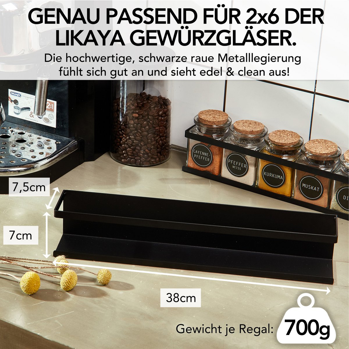 Spice Shelf (2 sæt) lavet af sort metal med 3M ™ klæbende puder