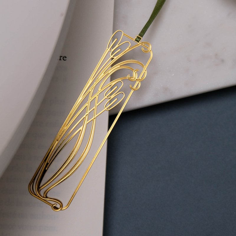 metal bookmark with ribbon - art nouveau "reed"