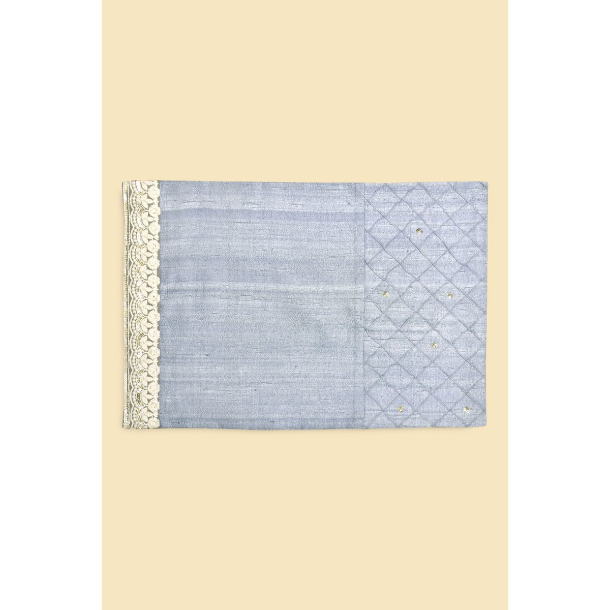 Dupion Silk Hand-Embroidered Table Runner With 6 Table Mats - Blue