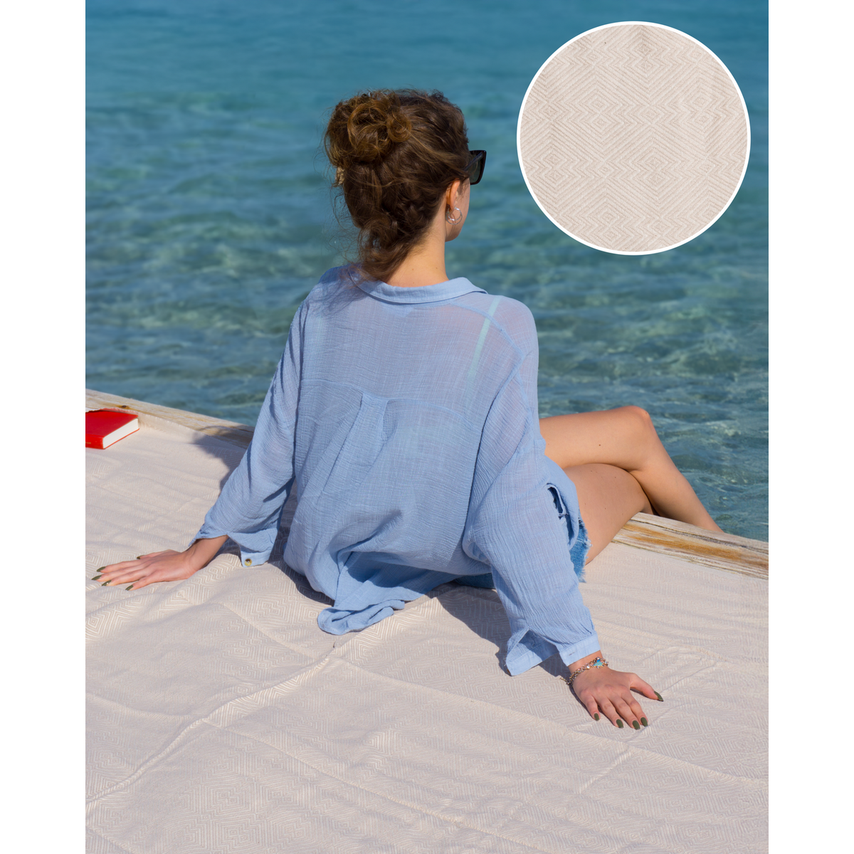ATOM XXL strandhåndklæde i bomuld – 200x250 cm – Oversized picnickast – Beige