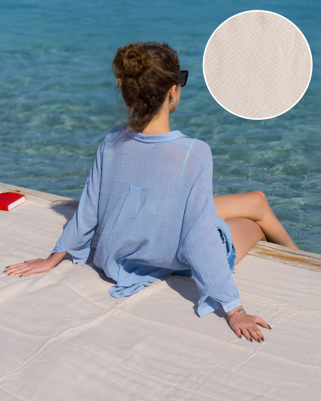 ATOM XXL strandhåndklæde i bomuld – 200x250 cm – Oversized picnickast – Beige