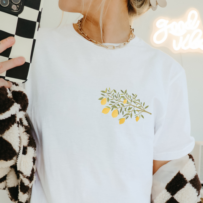 T-shirt Ramo di limone COTONE ORGANICO Piccolo limone - Camicia estiva regalo Cottagecore