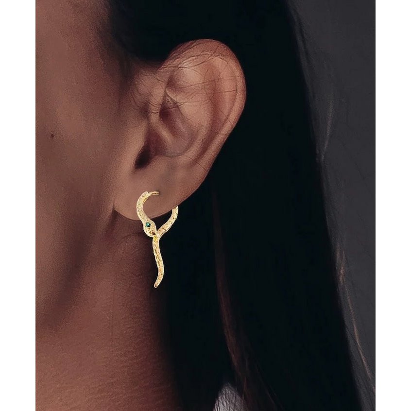 Unique Green-eye Cobra Design Earrings - Gold & Silver