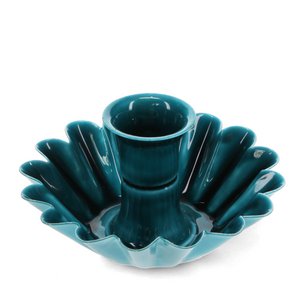 Enamel cupped flower candle holder - Blue