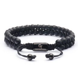 Mænds sorte onyx dobbelt perle armbånd