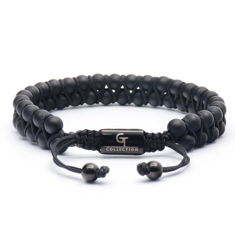 Mænds sorte onyx dobbelt perle armbånd