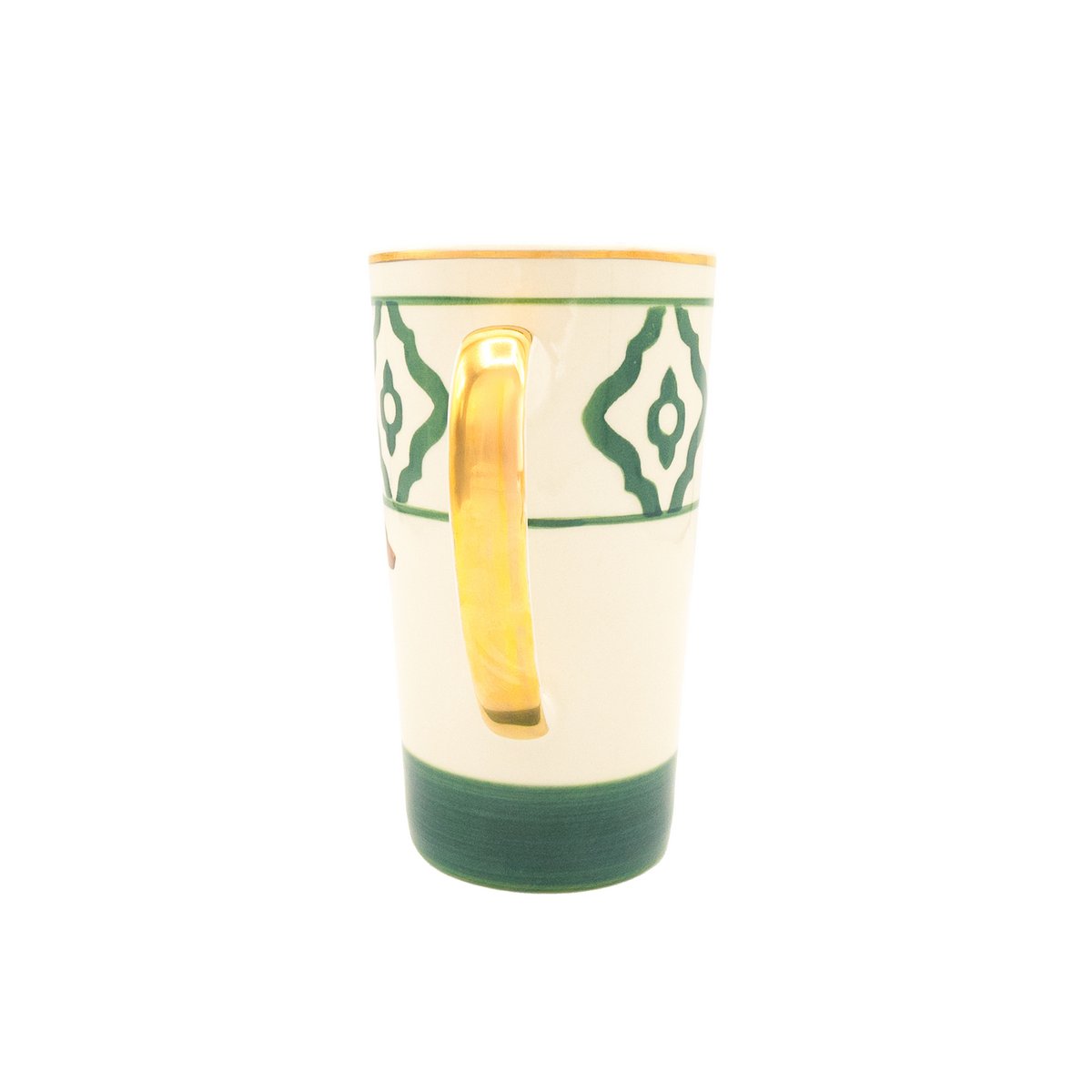 Taza de té modelo Vizsla de cerámica pintada a mano con motivo Vizsla, borde dorado y mango bañado en oro, 250 ml. Contenido de la taza disponible en rojo, verde y azul. Copiar