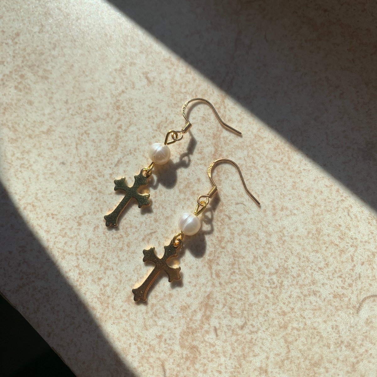 Pearls Cross Earrings