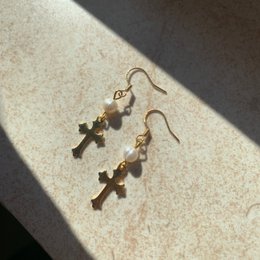 Pearls Cross Earrings