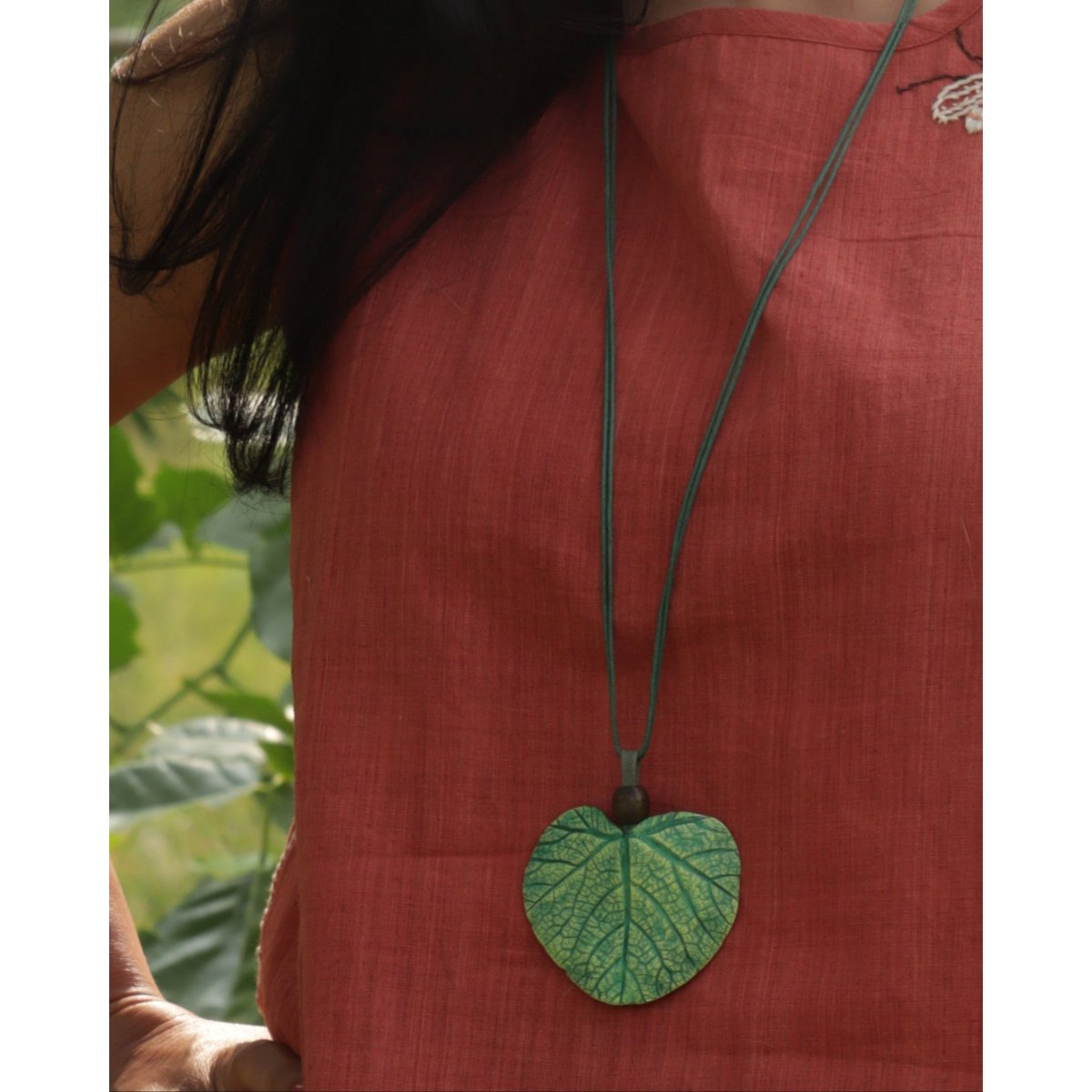 Pendant Necklace | Papier mache Leaf Handmade Hand-painted