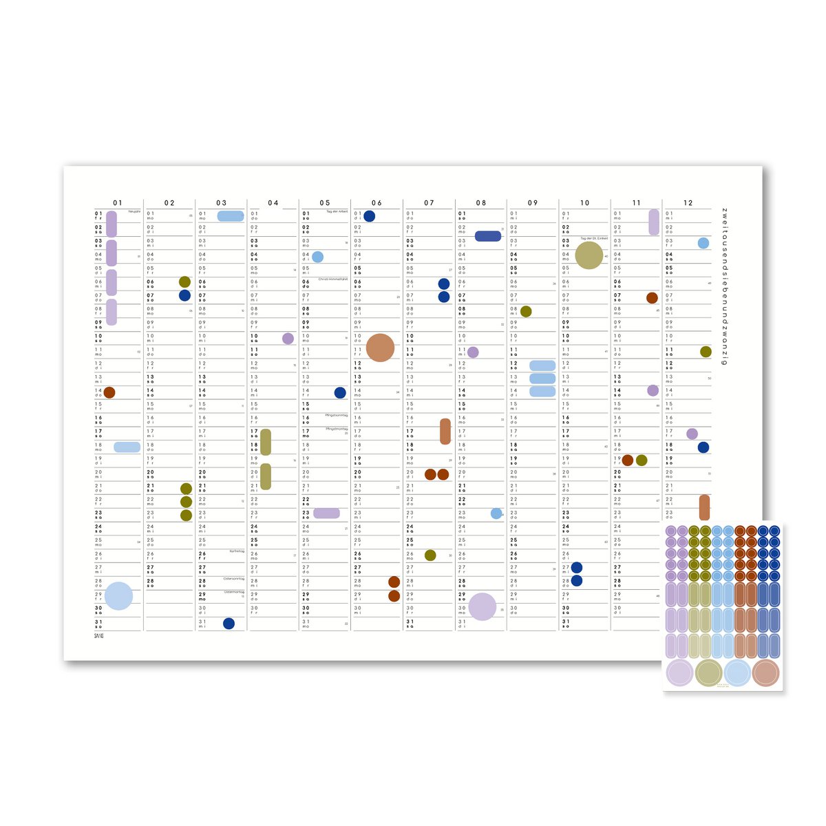 Kalender met zelfklevende stippen 2027 - A2/A1
