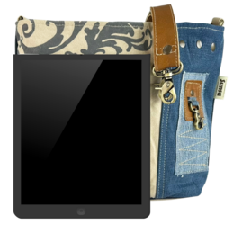 Sunsa dames schoudertas. Schoudertas gemaakt van upcycled jeans en canvas. Handtas vintage retro-stijl. Crossbodytas voor dames met print