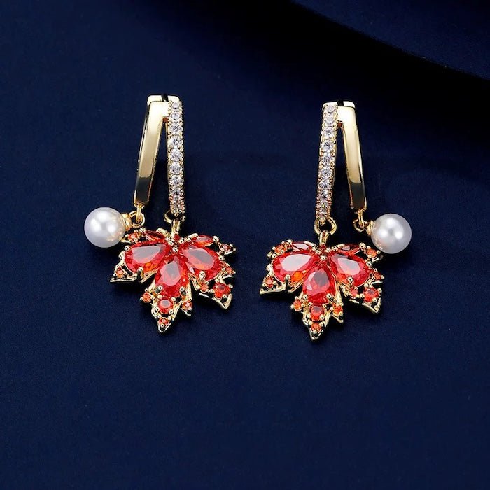 Autumn Maple Pearl Drop Earrings