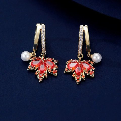 Autumn Maple Pearl Drop Earrings