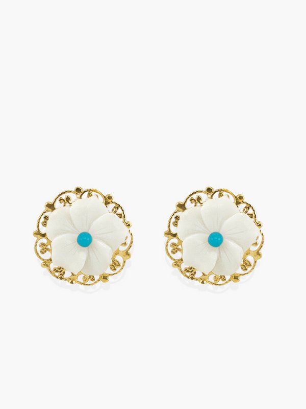 Bloemblaadjes oorbellen met turquoise