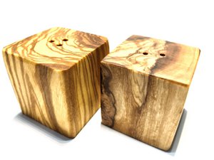 Set of 2 salt and pepper shakers CUBE made of olive wood