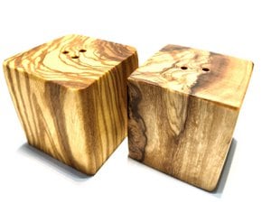 Set of 2 salt and pepper shakers CUBE made of olive wood