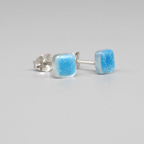Tiny turquoise blue mini earrings, Sterling silver posts and recycled glass