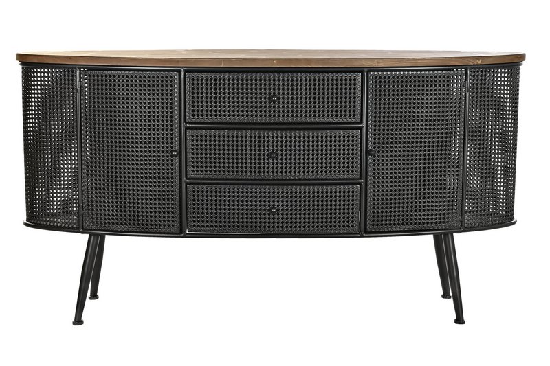 BUFFET SAPIN MÉTAL 145,5X45X76 NOIR PORTE-BOUTEILLES MB200586
