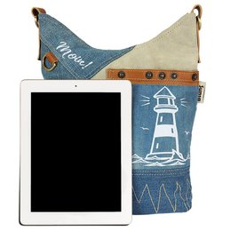 Sunsa hobo bag. Pouch bag made of upcycled jeans and canvas. Women's/girls' shoulder bag with adjustable handle. Lightweight large fabric bag with zipper.