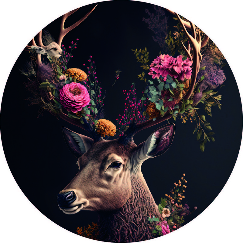 Vægcirkel Hjort med blomster