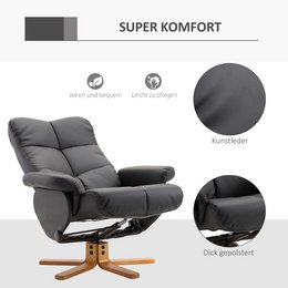 Relaxation chair with stool, 360° rotating TV chair with reclining function, reading chair for bedroom, living room, faux leather, brown