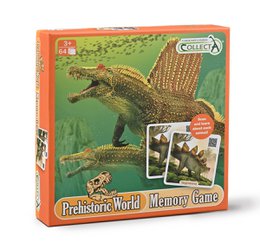 Memory game featuring prehistoric world animals. Includes cards with images of dinosaurs, mammals, and other prehistoric creatures. Designed for educational and entertainment purposes.