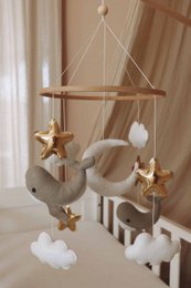 Handgemaakte Kleine Walvissen Muziekmobiel - Boxmobiel - Baby mobile - mobile wickeltisch