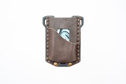 Brown leather wallet with metal studs and a snap closure.