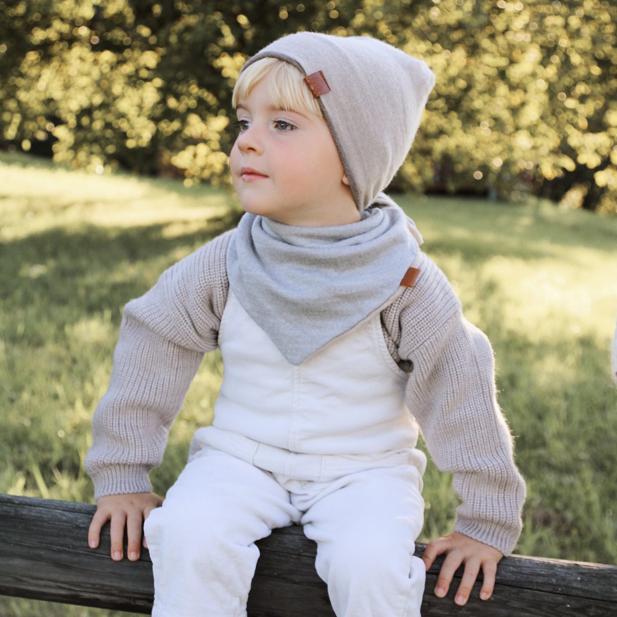 Bonnet réversible mérinos - jeans-beige