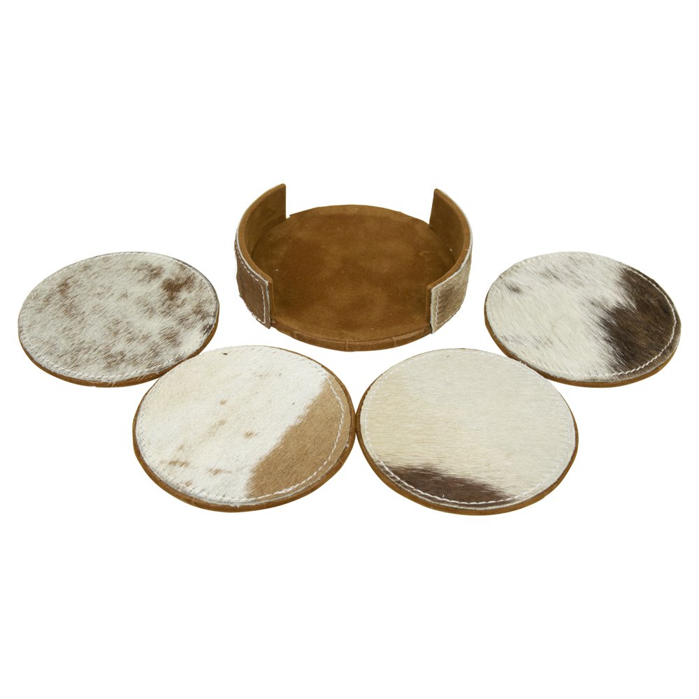 Untersetzer Rindsleder rund braun/weiß 10cm (4er-Set)