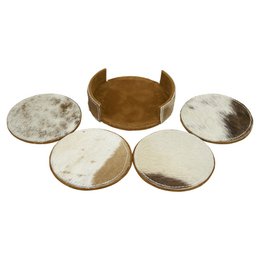 onderzetter koehuid rond bruin/wit 10cm (set of 4)