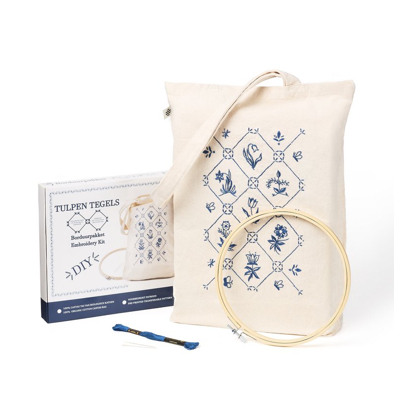 DIY Tote Bag Borduurpakket/Embroidery kit "Tulpen Tegels"