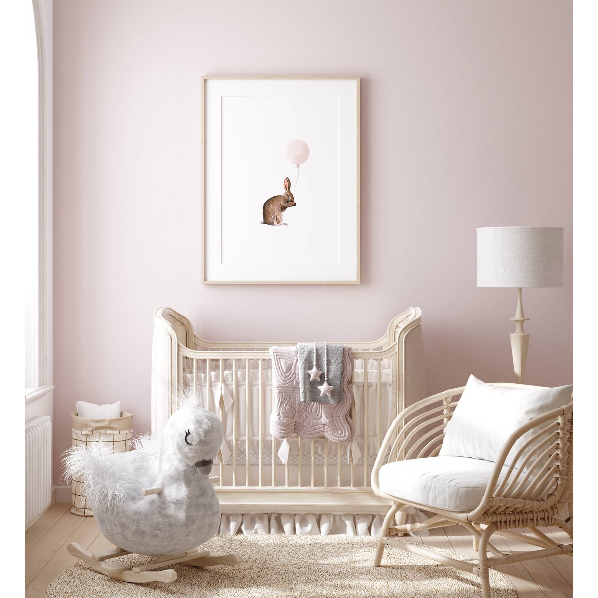 Lapin avec affiche de ballon rose, affiche de lapin, affiche de ballon, affiche de lapin mignon, affiche de chambre de filles roses, imprimé de lapin mignon, impression d'art de crèche de filles, chambre de filles