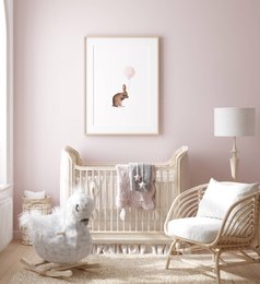 Bunny with pink balloon poster, bunny poster, balloon poster, cute bunny poster, pink girls room poster, cute bunny print, girls nursery art print, girls room