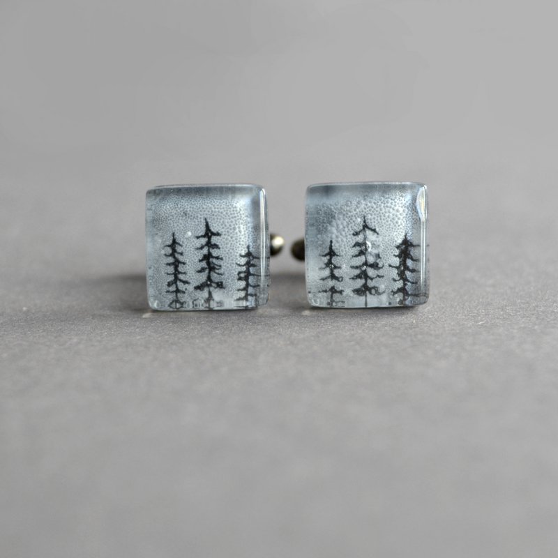 Cuff links with pine trees, Unique gift for men