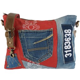 Sunsa Bæredygtig Skuldertaske til kvinder. Skuldertaske lavet af genbrugte jeans & canvas (canvas). Håndtaske i vintage retro stil. Crossbody taske til kvinder.