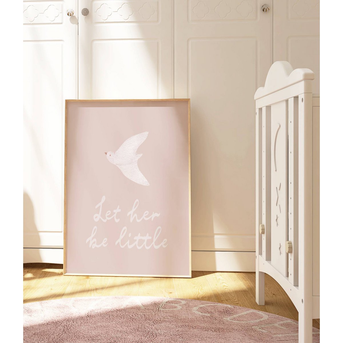 Poster di colombe, poster di colomba della pace, Lascia che sia piccola citazione poster kinderkamer, poster vogel, stampa per ragazze, poster della stanza delle ragazze rosa, poster dell'asilo nido per ragazze