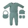 SET 5 PCS(SHIRT+PANTS+GLOVES+BIB+SOCKS)FOR NEW BORN (0-6MONTHS)-100%COTTON-MOD. DUENDES - GREEN